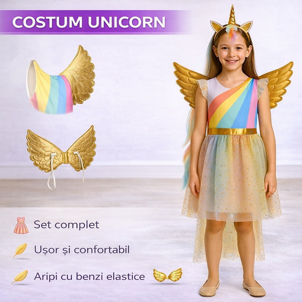 Costum De Halloween Pentru Copii, Unicorn, Marime 130-140, 6-8 Ani, Tinuta Completa, Material Moale, Aspect Atractiv, Universal