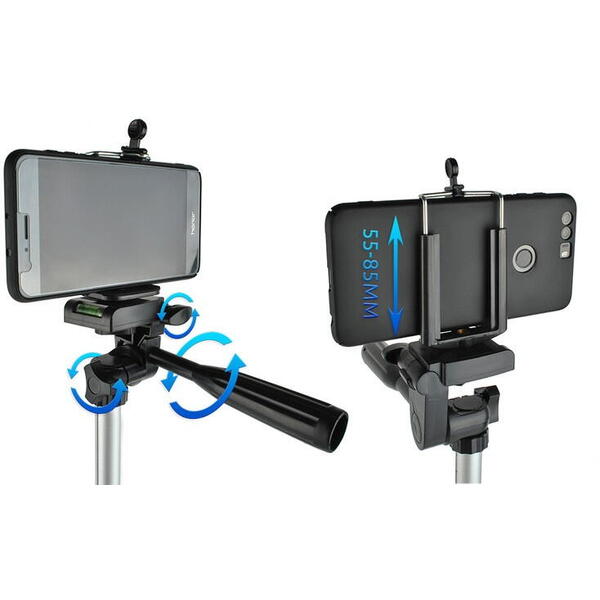 Trepied pentru Smartphone telescopic, Cu Telecomanda, Compatibil Android si IOS nivela si husa inclusa