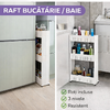 Raft de bucatarie sau baie, Mobil pe roti, Usor de asamblat si mutat, Universal, 3 nivele, Alb