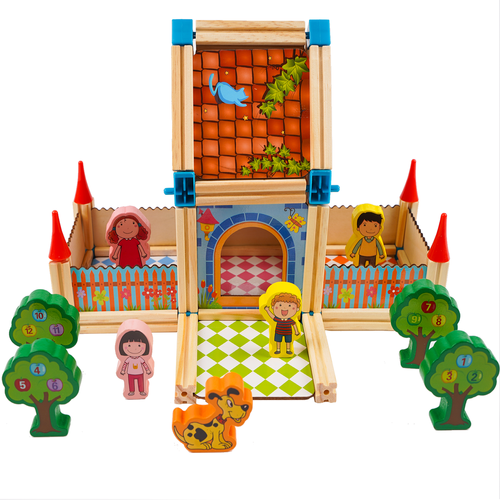 Set constructie din lemn cu 268 piese pentru copii, Micul Arhitect, Educativ si interactiv