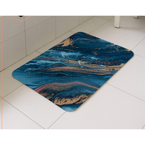Covoras de baie antiderapant, Absorbant,  Uscare rapida, Din spuma poliuretanica si microfibra moale, Covor modern pentru dus, Cada, Lavoar sau toaleta, Albastru, 60 x 40 cm