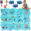 Set 25 piese cu masinuta, traseu puzzle racer, jucarie interactiva cu desene din mare, semne de circulatie si combinatii multiple