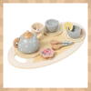 Set de ceai din lemn pentru copii cu accesorii, Montessori, 15 piese, Verde pastel