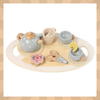 Set de ceai din lemn pentru copii cu accesorii, Montessori, 15 piese, Verde pastel