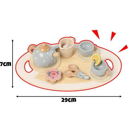 Set de ceai din lemn pentru copii cu accesorii, Montessori, 15 piese, Verde pastel