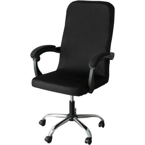 Husa universala pentru scaun de birou, banda elastica si fermoar pentru fixare, neagra, poliester, inaltime maxima a spatarului cu sezutul 80 cm, 40 x 45 x 9 cm