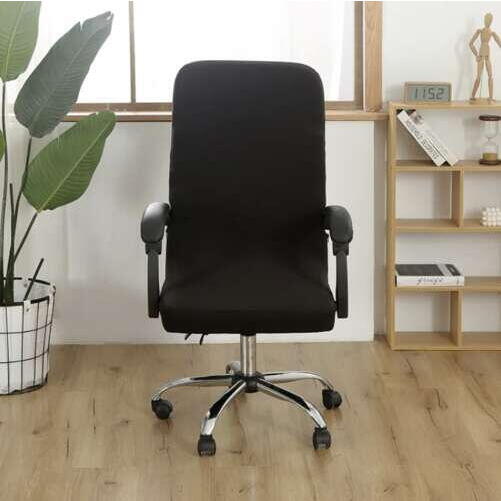 Husa universala pentru scaun de birou, banda elastica si fermoar pentru fixare, neagra, poliester, inaltime maxima a spatarului cu sezutul 80 cm, 40 x 45 x 9 cm