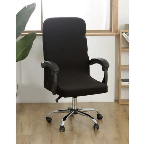 Husa universala pentru scaun de birou, banda elastica si fermoar pentru fixare, neagra, poliester, inaltime maxima a spatarului cu sezutul 80 cm, 40 x 45 x 9 cm