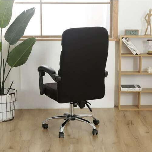 Husa universala pentru scaun de birou, banda elastica si fermoar pentru fixare, neagra, poliester, inaltime maxima a spatarului cu sezutul 80 cm, 40 x 45 x 9 cm