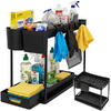 Raft organizator pentru sub chiuveta, 2 niveluri, extensibil, 5 cârlige, negru, 40x21.5x37.5cm