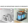 Raft organizator pentru sub chiuveta, 2 niveluri, extensibil, 5 cârlige, negru, 40x21.5x37.5cm