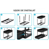 Raft organizator pentru sub chiuveta, 2 niveluri, extensibil, 5 cârlige, negru, 40x21.5x37.5cm