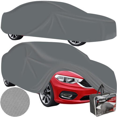 SMARTECH Husa Prelata Auto Mare Rezistenta la Razele UV, 572x180x120cm, Nu Ingheata pe Caroserie, Margini Duble Intarite, Benzi Elastice Cusute in Fata si in Spate care va Permit sa Fixati Husa de Bara de Protectie, Set cu Geanta, Gri
