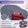 Husa Prelata Auto Mare Rezistenta la Razele UV, 572x180x120cm, Nu Ingheata pe Caroserie, Margini Duble Intarite, Benzi Elastice Cusute in Fata si in Spate care va Permit sa Fixati Husa de Bara de Protectie, Set cu Geanta, Gri