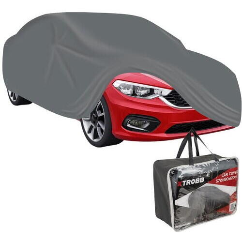 Husa Prelata Auto Mare Rezistenta la Razele UV, 572x180x120cm, Nu Ingheata pe Caroserie, Margini Duble Intarite, Benzi Elastice Cusute in Fata si in Spate care va Permit sa Fixati Husa de Bara de Protectie, Set cu Geanta, Gri