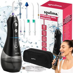 Irigator bucal profesional portabil, 5 moduri, 8 duze, 300 ml, 2500 mAh, IPX7, pentru dinti, gingii, limba si nas, Negru