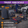 BIGSTREN Trusa de 1000 scule XXL tip troler, Otel Crom-Vanadiu, 4 Organizatoare Detasabile, Manere Antiderapante, Varfuri Magnetice, 50 x 37 x 20 cm