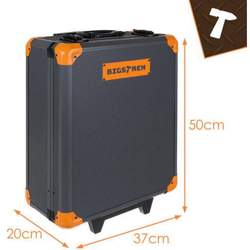 BIGSTREN Trusa de 1000 scule XXL tip troler, Otel Crom-Vanadiu, 4 Organizatoare Detasabile, Manere Antiderapante, Varfuri Magnetice, 50 x 37 x 20 cm