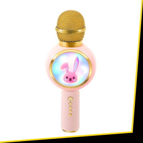 Microfon de karaoke pentru copii, Model Iepuras, Compatibil Bluetooth, Silentios, Fara fir, Roz