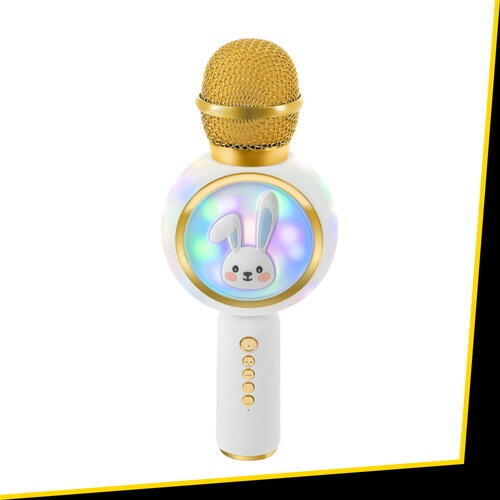 Microfon de karaoke pentru copii, Model Iepuras, Compatibil Bluetooth, Silentios, Fara fir, Alb