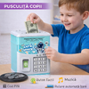 Pusculita pentru copii tip seif, Cod pin si amprenta, Muzica, Rulare automata a banilor, Cute Space, Bleu