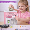 Pusculita pentru copii tip seif, Cod pin si amprenta, Muzica, Rulare automata a banilor, Cute Rabbit, Roz