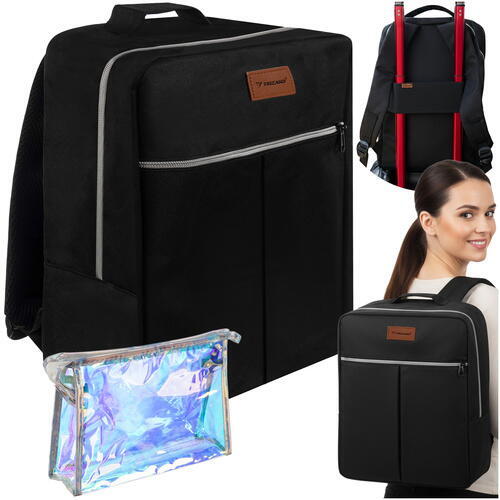 TRIZAND Rucsac, Geanta de calatorie, 17L, 38x24x18cm, Trusa Cosmetice Inclusa, Negru