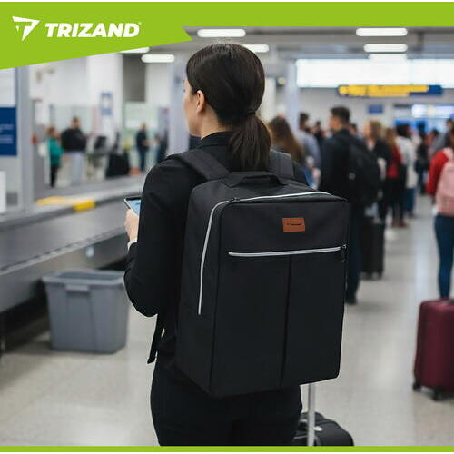 TRIZAND Rucsac, Geanta de calatorie, 17L, 38x24x18cm, Trusa Cosmetice Inclusa, Negru