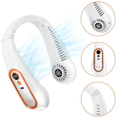 Ventilator portabil de gat, fara pale, 5 viteze, LED, USB-C, 18.5 x 18.5 cm, ABS, culoare Alb