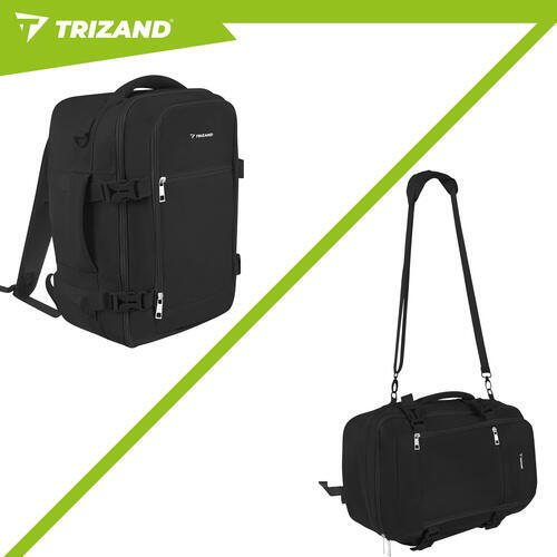 TRIZAND Rucsac de calatorie tip Geanta, 20L, 40x25x20cm, 2 Compartimente, Negru