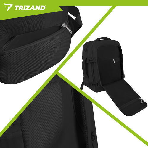 TRIZAND Rucsac de calatorie tip Geanta, 20L, 40x25x20cm, 2 Compartimente, Negru
