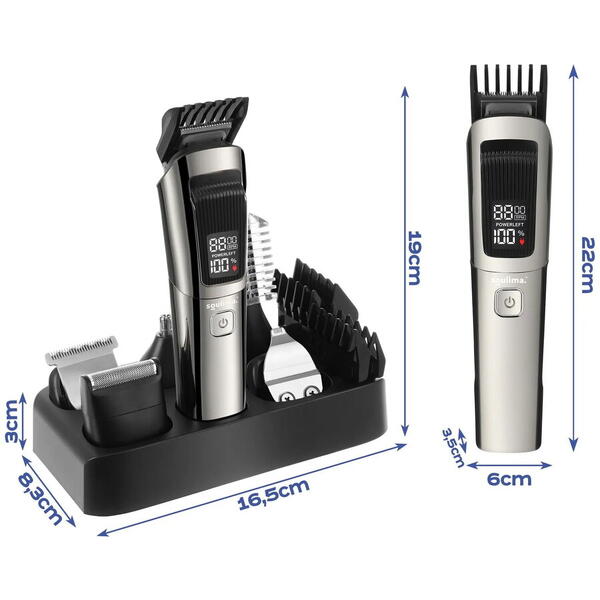 Masina de Tuns Barba si Parul 10 in 1, RapidCut, Autonomie 90 min, Nas, Urechi, Suport, Acumulator