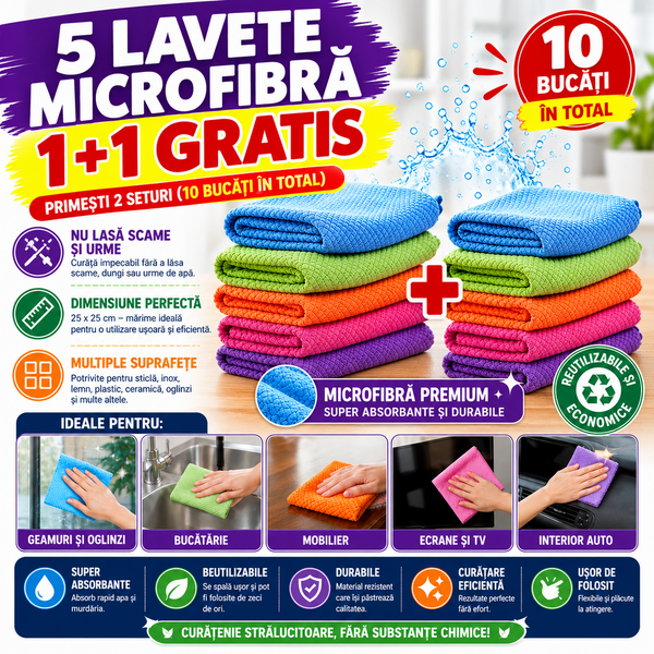 5+5 GRATIS Lavete magice microfibra, 25x25cm, Multicolor