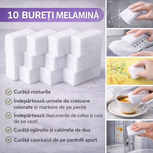 10+10 GRATIS Bureti magici melamina -  2x6x10cm, Alb
