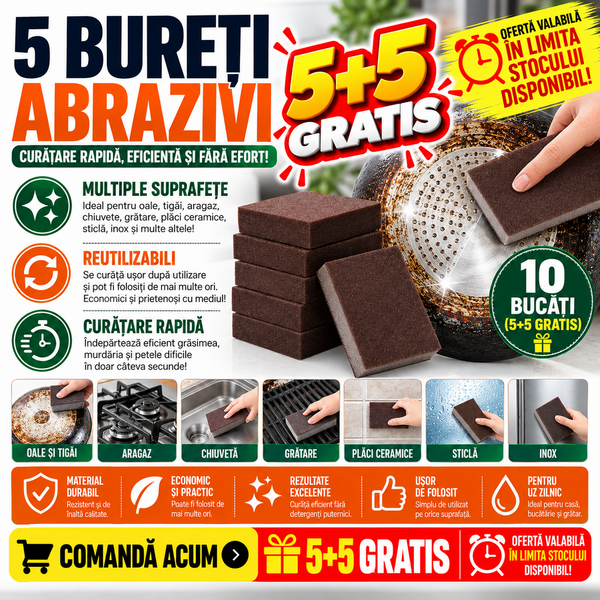 5+5 GRATIS Bureti Abrazivi pentru Indepartarea Grasimii Arse
