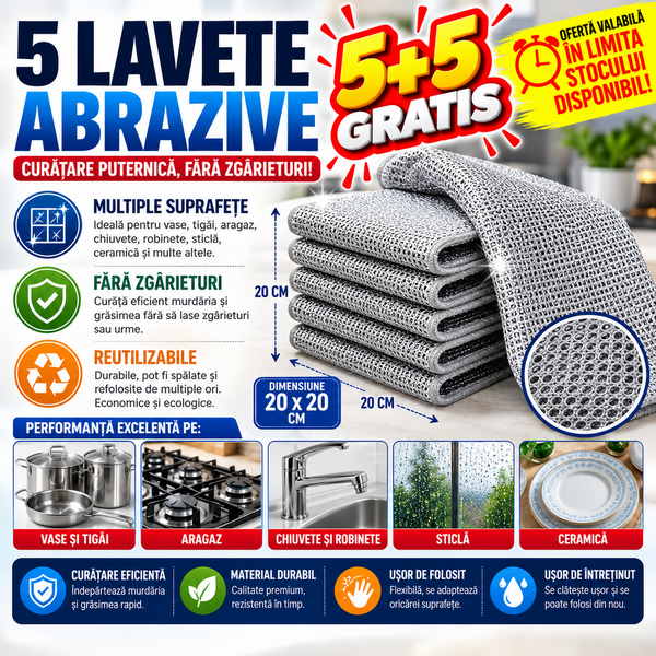 5+5 GRATIS Lavete multifuncționale din microfibra metalica, 20x20cm