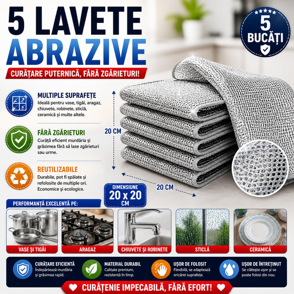 5+5 GRATIS Lavete multifuncționale din microfibra metalica, 20x20cm