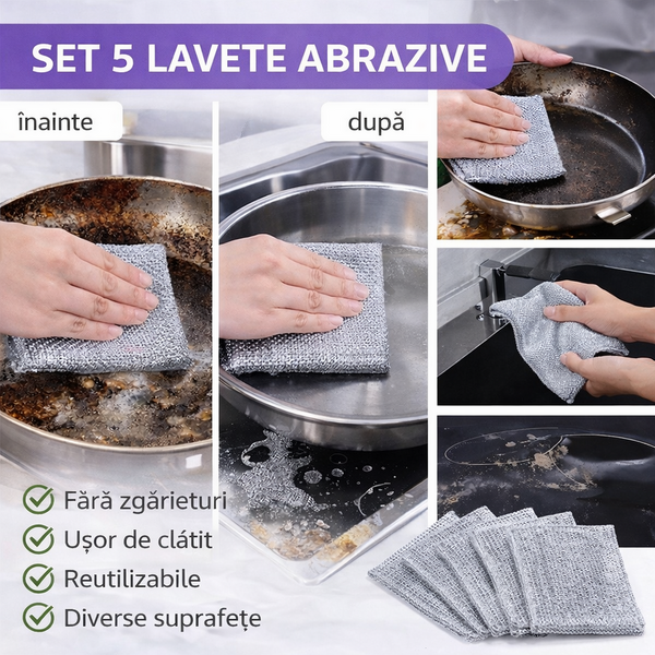 5+5 GRATIS Lavete multifuncționale din microfibra metalica, 20x20cm