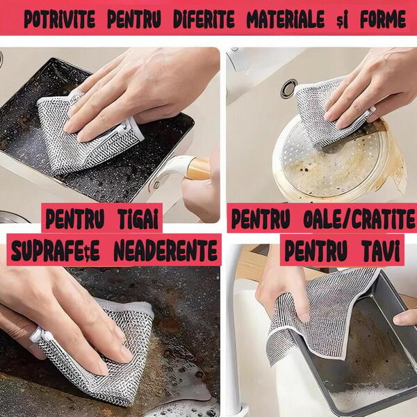 5+5 GRATIS Lavete multifuncționale din microfibra metalica, 20x20cm