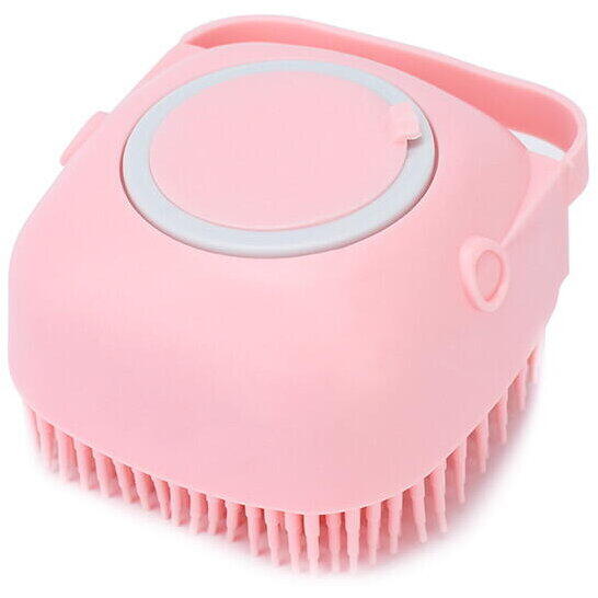 1+1 GRATIS Burete de baie din silicon cu dozator, Mini Soft Brush, reutilizabilla, pentru adulti, copii, animale de companie, Roz