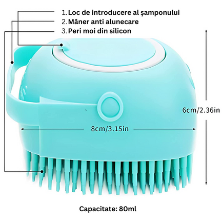 1+1 GRATIS Burete de baie din silicon cu dozator, Mini Soft Brush, reutilizabilla, pentru adulti, copii, animale de companie, Turcoaz
