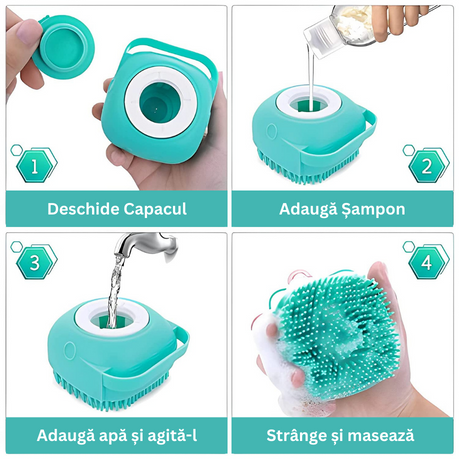 1+1 GRATIS Burete de baie din silicon cu dozator, Mini Soft Brush, reutilizabilla, pentru adulti, copii, animale de companie, Turcoaz