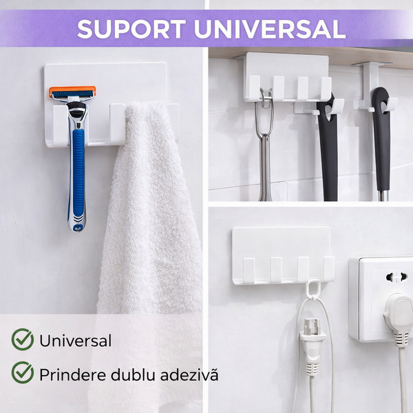 1+1 GRATIS Suport pentru baie, multifunctional, prindere cu banda dublu adeziv, Alb