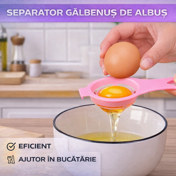 1+1 GRATIS Separator pentru oua, Aparat de separat Albusul de Galbenus usor si eficient, Roz