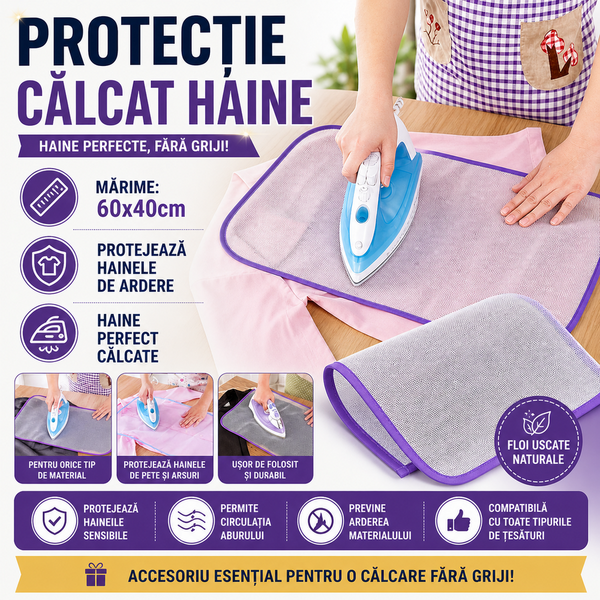 1+1 GRATIS Plansa protectoare pentru calcat haine delicate cu orificii pentru trecerea aburilor, 40x60 cm