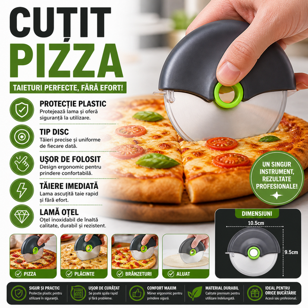 1+1 GRATIS Cutit pentru taiat pizza, tip disc, cu protectie