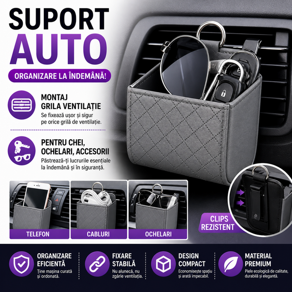 1+1 GRATIS Suport auto universal, montare grila ventilatie, Gri