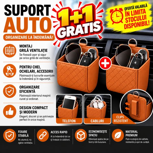 1+1 GRATIS Suport auto universal, montare grila ventilatie, Maro
