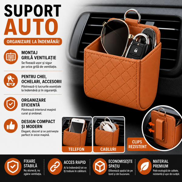 1+1 GRATIS Suport auto universal, montare grila ventilatie, Maro