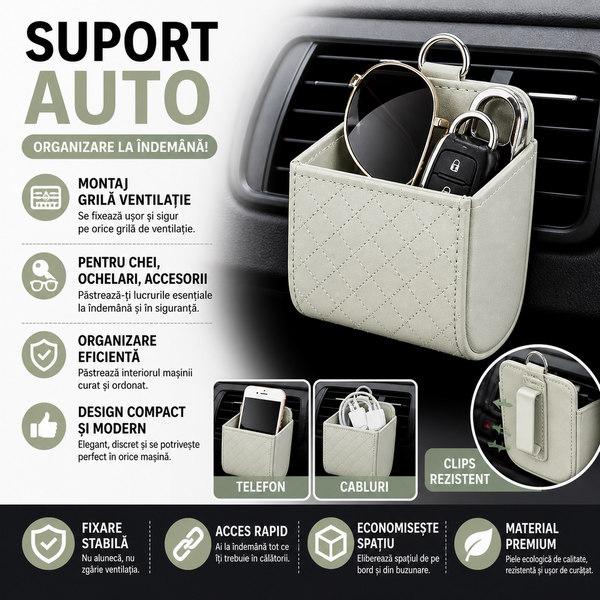 1+1 GRATIS Suport auto universal, montare grila ventilatie, Bej